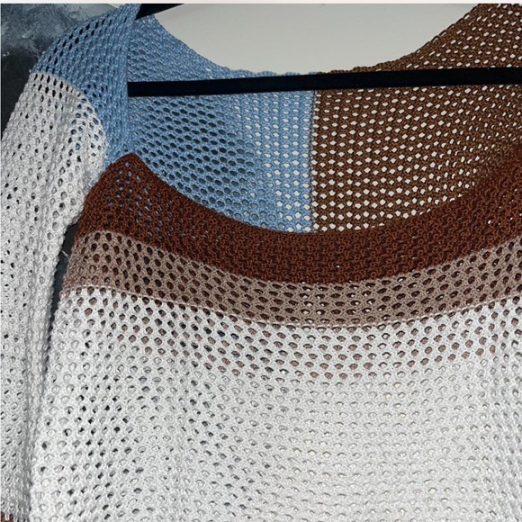 Y2K Crochet Long Sleeve Color Block Square Neck Top - Picture 10 of 11